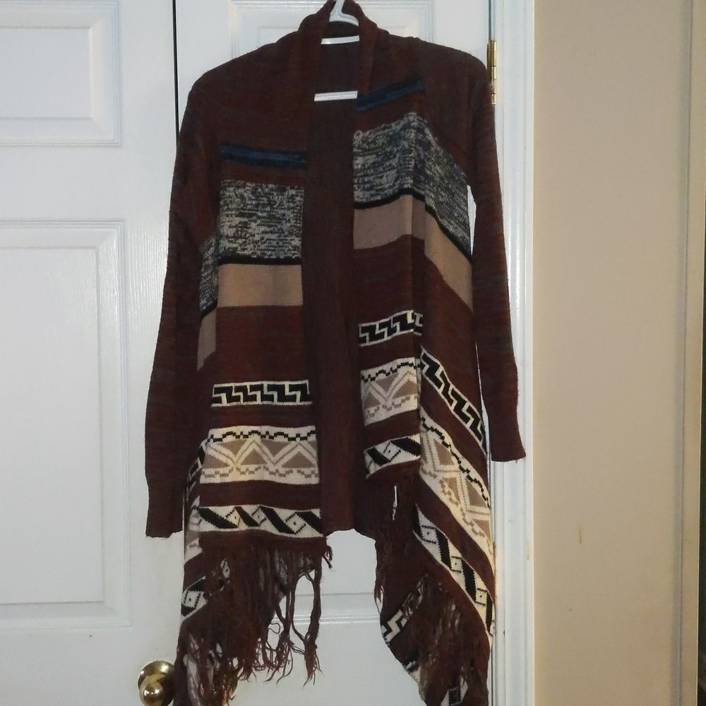 Another Story boho western watefall fringe cardigan Sz S